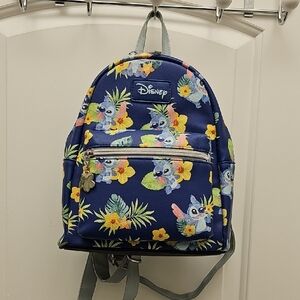 Loungefly Disney Stitch Floral Backpack - Blue and Yellow plus Card Holder